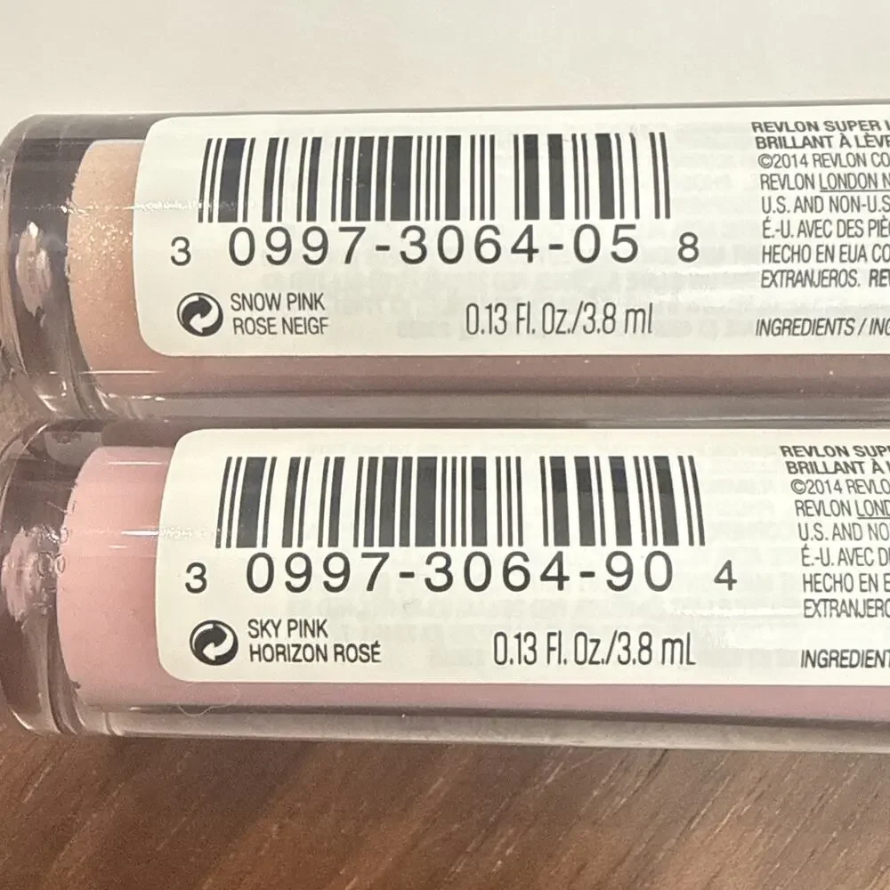 2 Revlon Super Lustrous Lip Gloss, Non-Sticky, Hydrating, Shine SKY & SNOW PINK